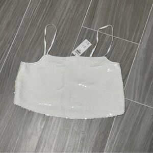 Abercrombie & Fitch White Sequin Squareneck Top
